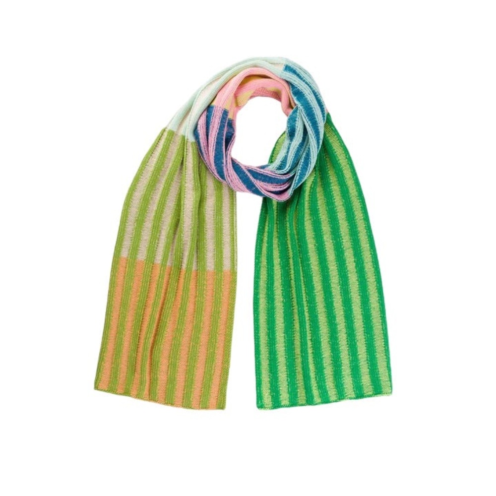 Verloop Hi-Low Stripe Big Knit Scarf in Green/Pink - Like New